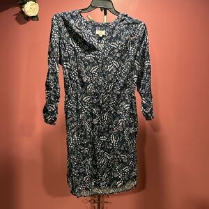 LOFT Navy Floral Long Sleeve Dress